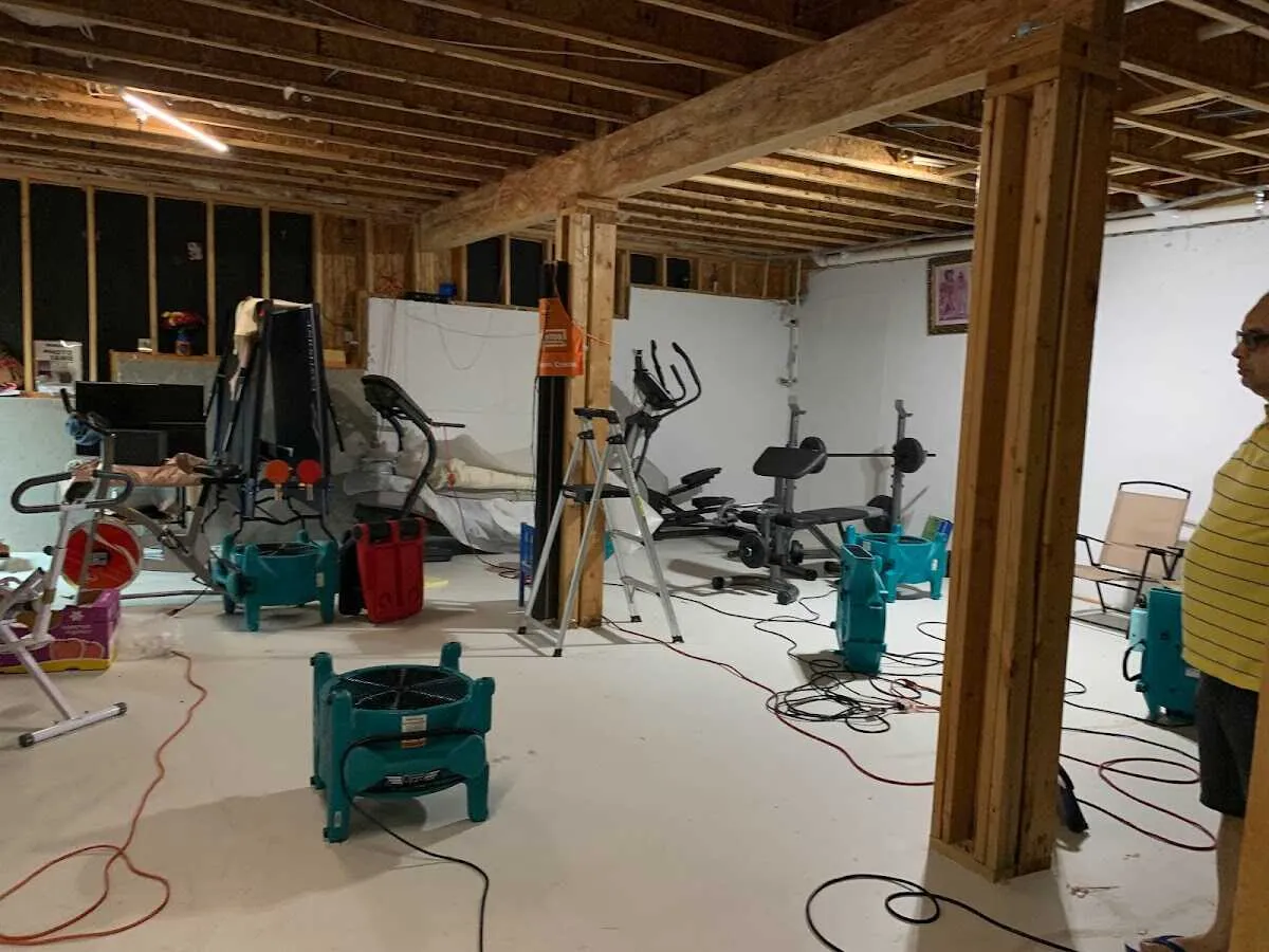 Basement drying equipment setup for Structural Drying in Schriever